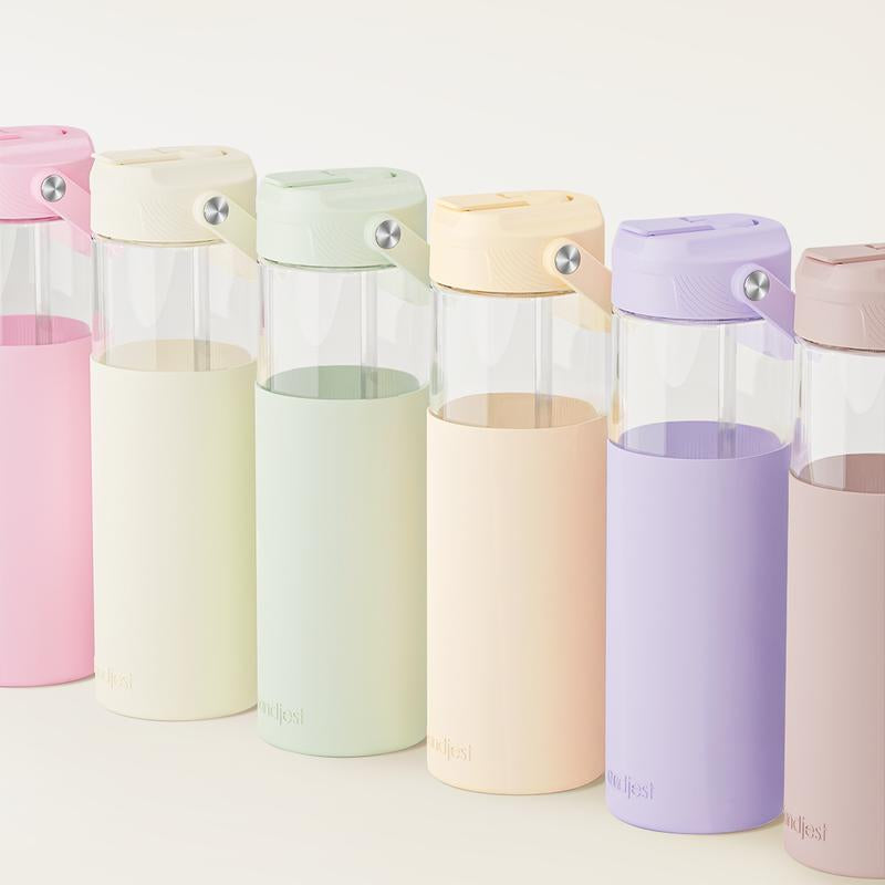 Sandjest Glass Water Bottle 20Oz with Silicone Sleeve and Straw Lid, Reusable Portable Drinking Bottle for Home Office Travel Gym Sport Christmas Gift