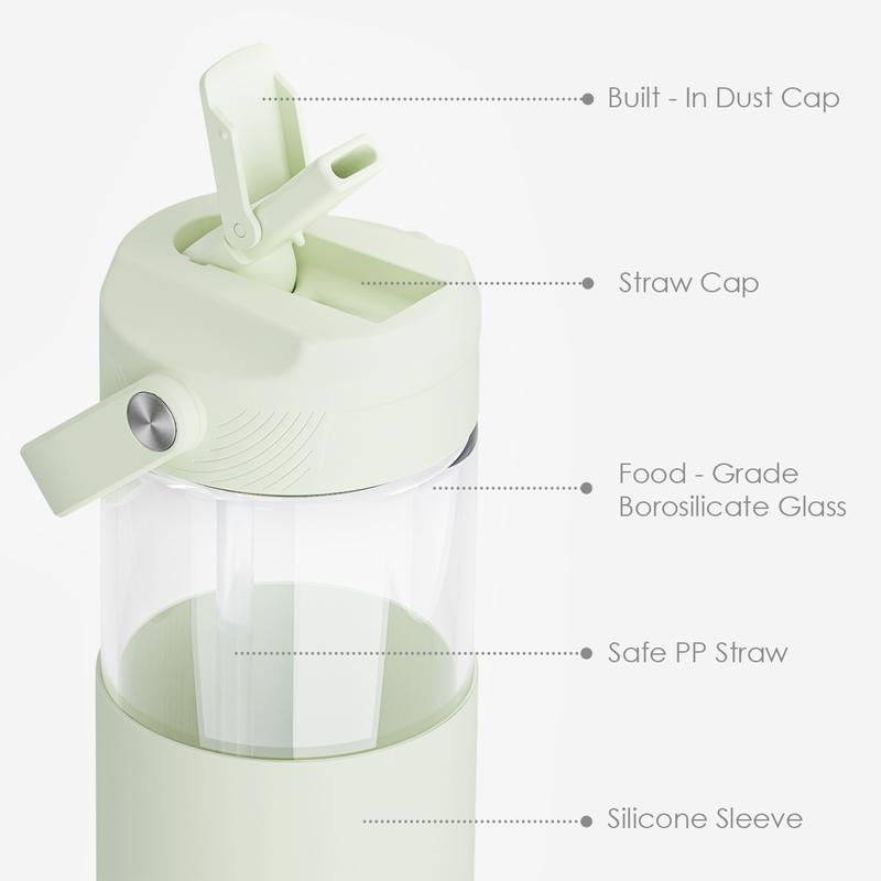 Sandjest Glass Water Bottle 20Oz with Silicone Sleeve and Straw Lid, Reusable Portable Drinking Bottle for Home Office Travel Gym Sport Christmas Gift